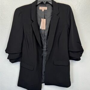 Philosophy Republic Clothing Open Blazer Jacket Size 6 Black Ruched 3/4 Sleeve